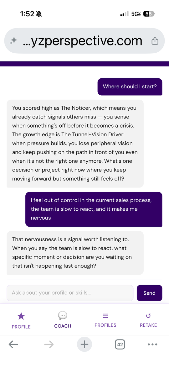 Reset Readiness AI coach conversation